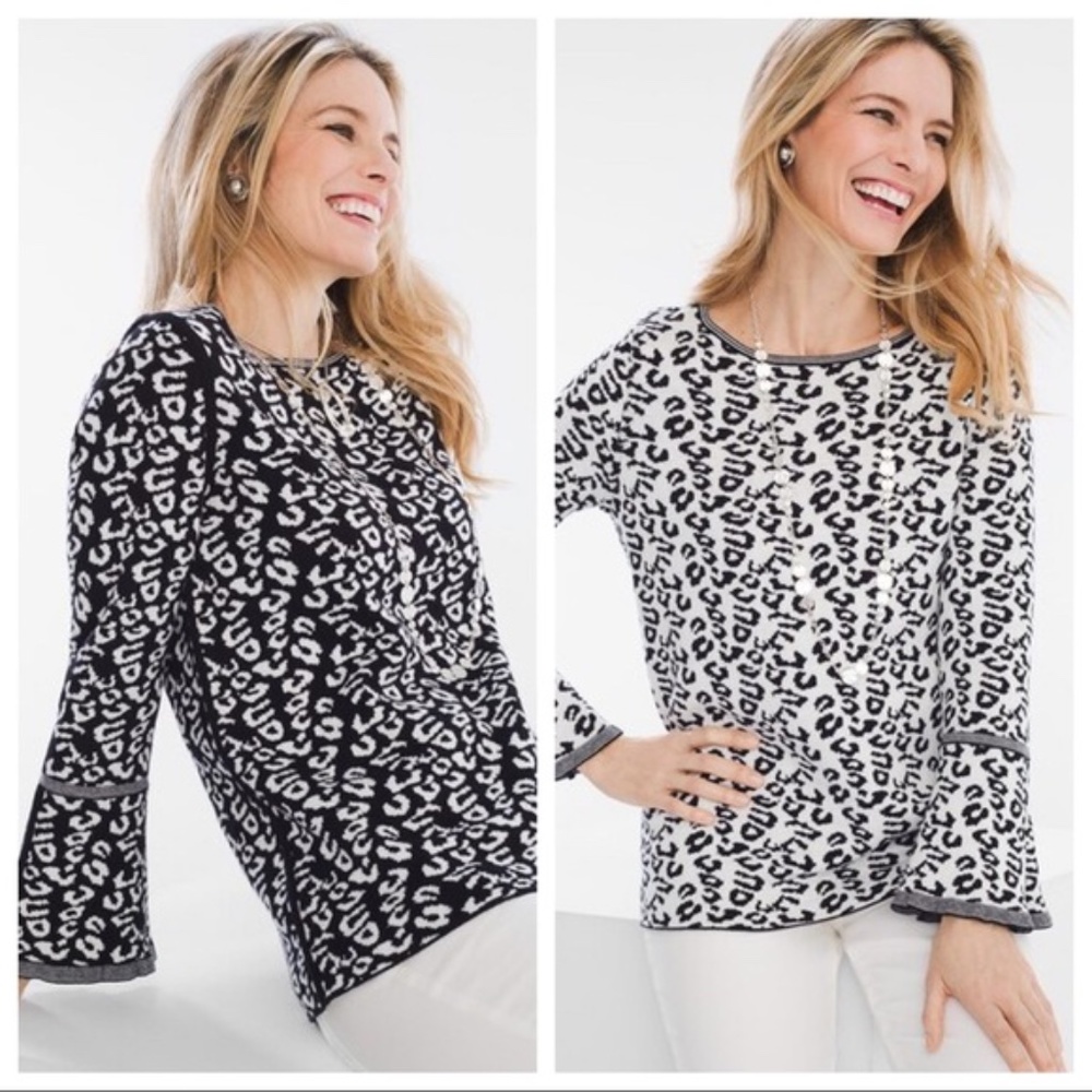 Chico's reversible black and white animal print top, size medium, NWOT